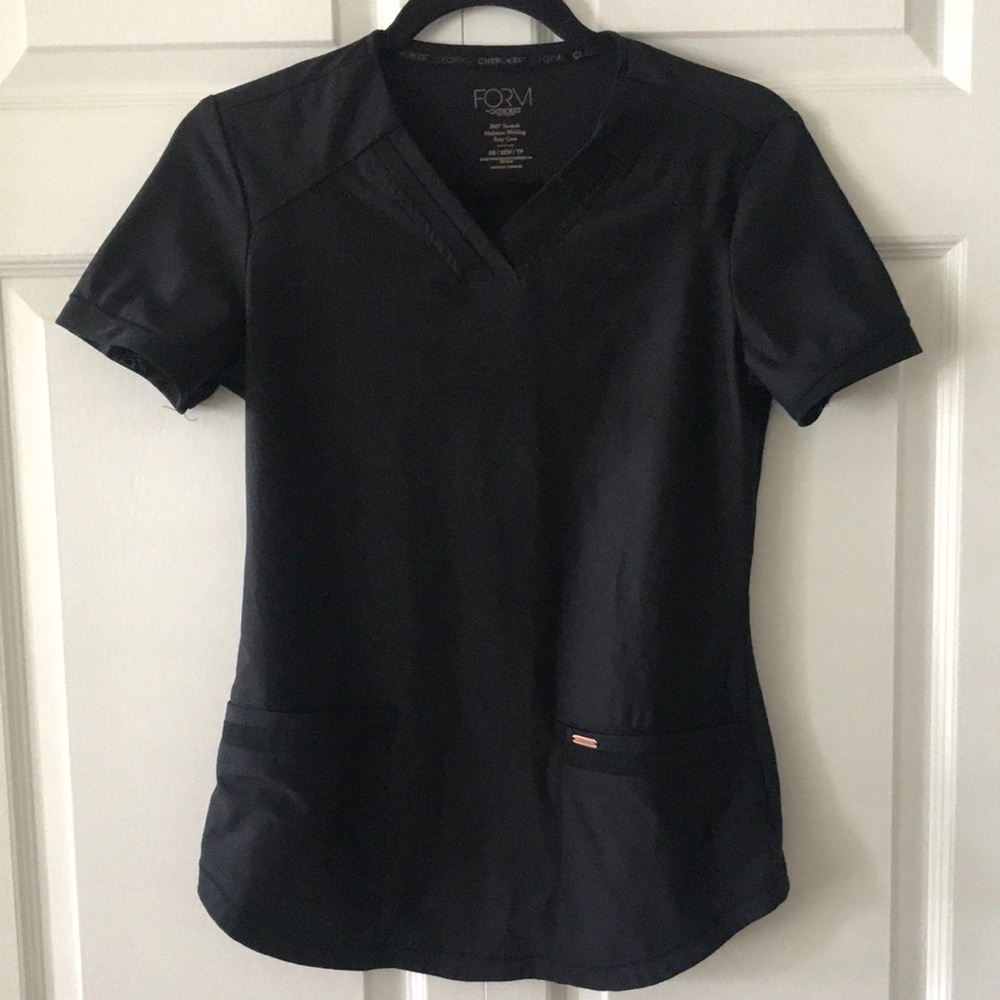 Form by Cherokee Black Fitted Scrub Top Sz XS